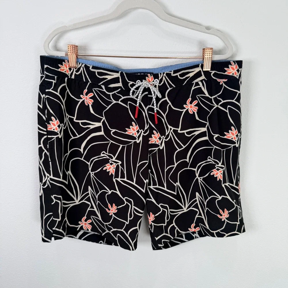 Bonobos Mens M Riviera Recycled Swim Trunks Black Floral 7 Inch Inseam BSM10930N